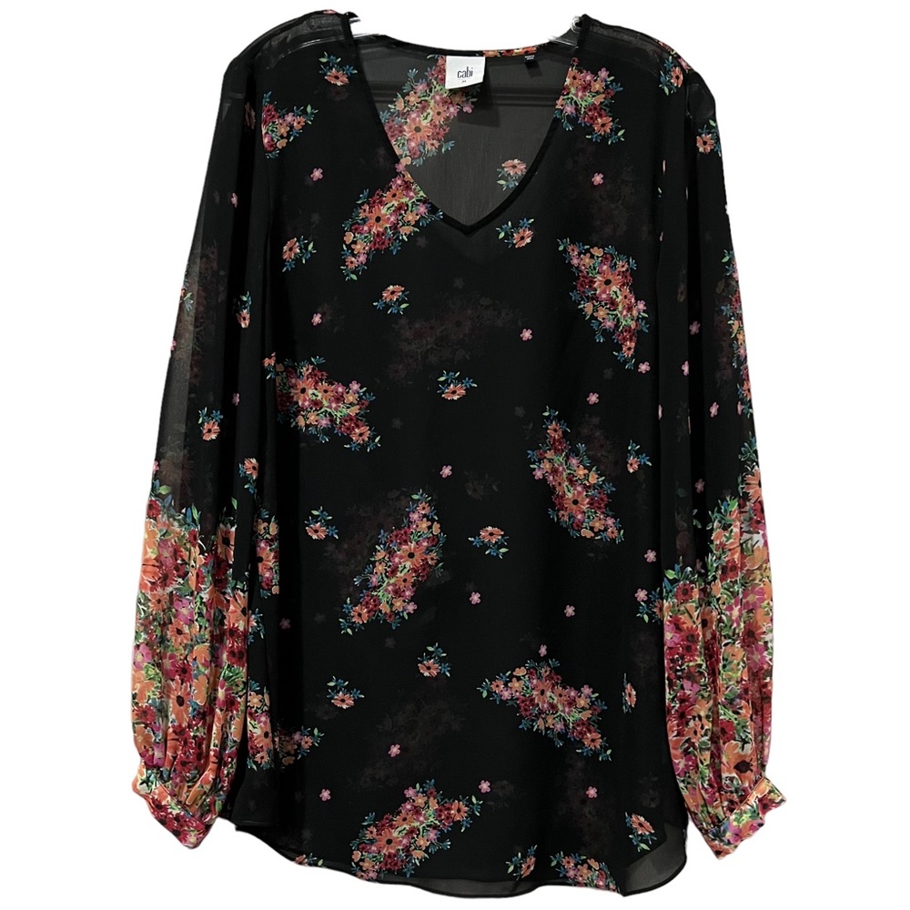 Cabi Medium #3594 Blooming Sheer V Neck Blouse B